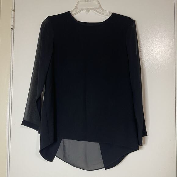 Rag & Bone Blouse Black Chiffon Split Back Sheer Sleeves top Small - Picture 6 of 6